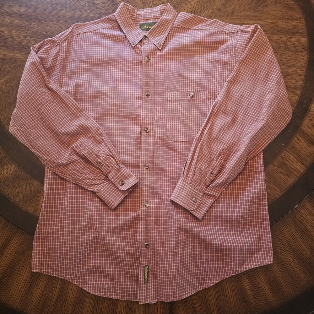 Timberland Men's Red Checkered Button Down Shirt 100% Cotton Size XL